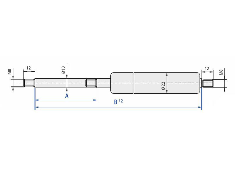 Gas Spring, boot/cargo area B=654 A=300, 150N M8