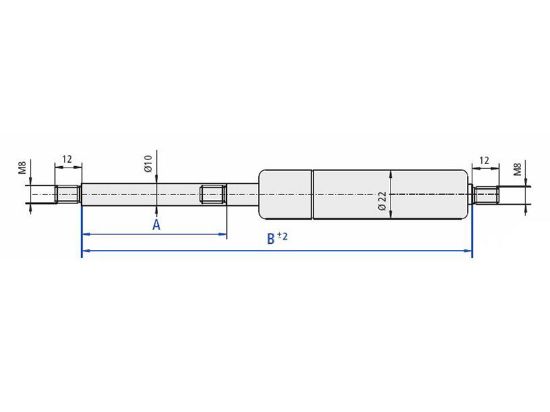 Gas Spring, boot/cargo area B=654 A=300, 150N M8