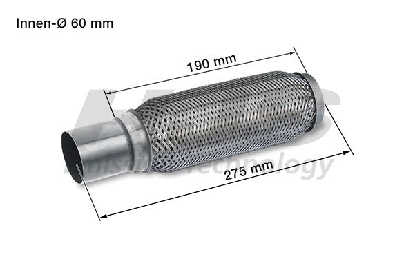 Flexible Pipe, exhaust system 60x275mm keevitatud otsaga