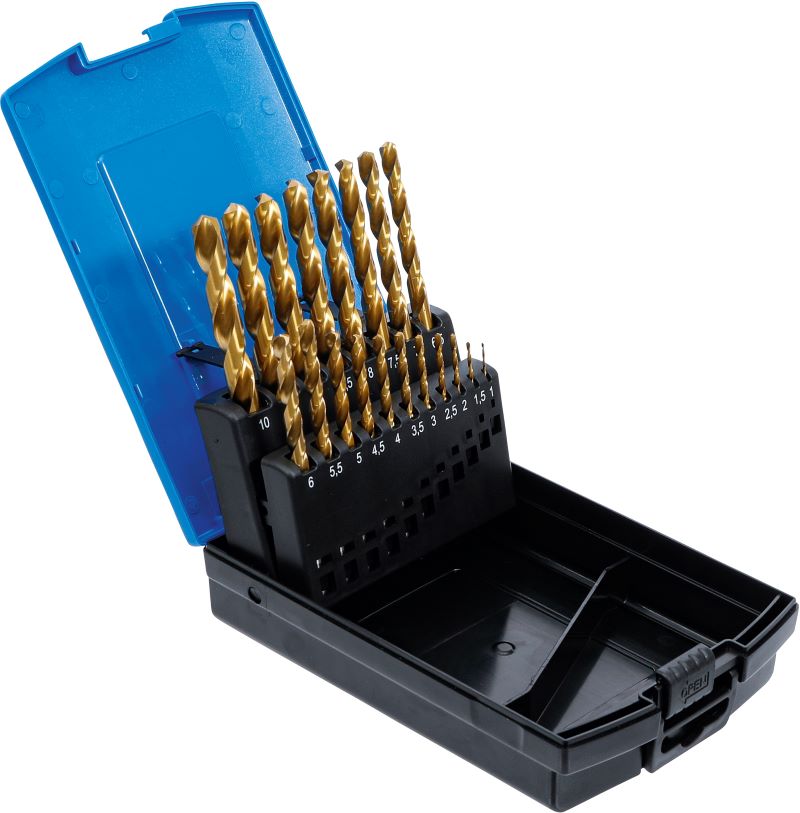 Twist Drill Bit Set 19-piece Twist Drill Set, HSS-G, Titanium Coated,