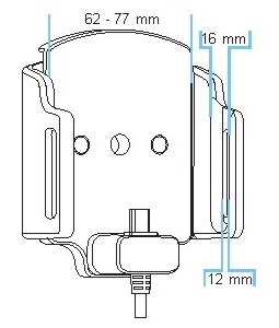 Mobile phone/PDA holder laius 62-77mm, paksus 12-16mm, USB-C