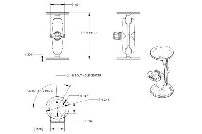 Mobile phone/PDA holder kinnitusvars B-kuul pikkus 121mm ümarplaadid D63mm