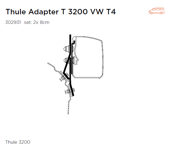 Mounting Set, roof rack Adapter TO 3200 - VW T4