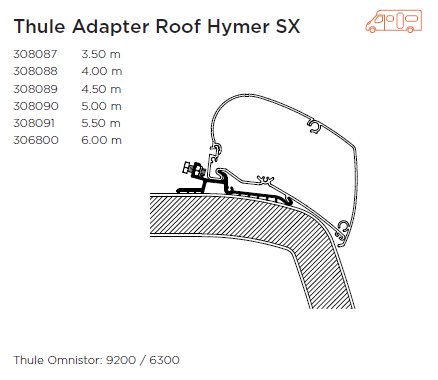 Mounting Set, roof rack Hymer SX Adapter Serie 6 - 5,50m