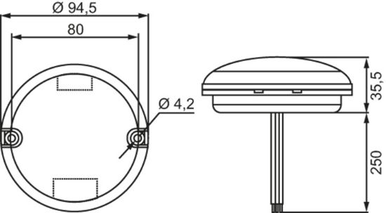 Rear Fog Light 10-30V, 95x36mm, 260mm kaabel