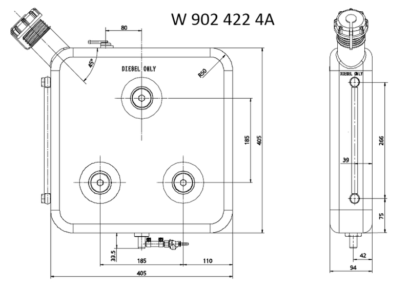 Fuel tank, auxilliary heater 12L Must plastik