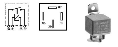 Relay, main current minirelee 12V 30A sulguv Klemmid 87 / 86 / 30 / 85 Relay, main current minirelee 12V 30A sulguv Klemmid 87 / 86 / 30 / 85