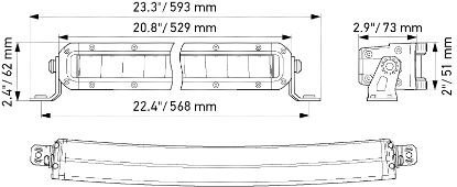 Spotlight 20" ECE ref. 45, 3910lm, 12/24V 529mm kumer