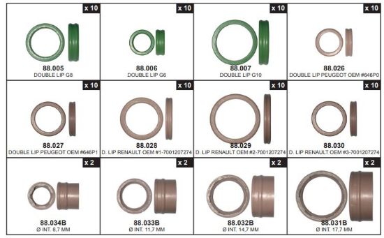 Gasket, coolant pipe A/C topelt O-rõngaste komplekt 12 erinevat 108tk