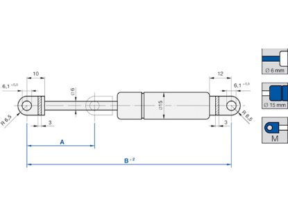 Gas Spring, boot/cargo area B=226 A=80 300N 2xsilmus