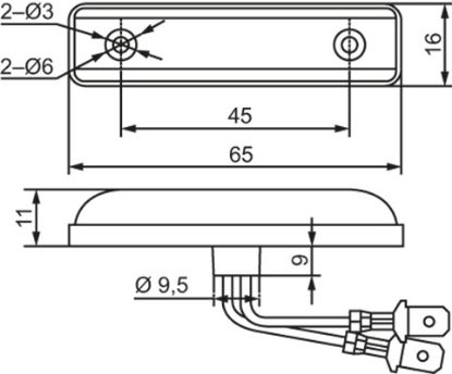 Side Marker Light 24V, 65 x 16 mm, 150mm kaabel
