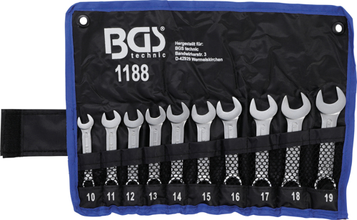 Spanner Set, ring/open ended 10-piece Combination Spanner Set, Stubby Type, 10-