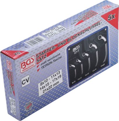 Starter/Block Spanner Set 5-piece Obstruction Ring Spanner Set, 8x10-21x22 m