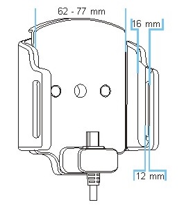 Mobile phone/PDA holder laius 62-77mm, paksus 12-16mm, USB-C fiks.