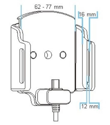 Mobile phone/PDA holder laius 62-77mm, paksus 12-16mm, USB-C fiks.