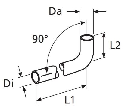 Water connection pipe, auxilliary heater Voolik Di=20 , Da=27 , L1=130 , L2=57
