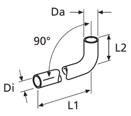 Water connection pipe, auxilliary heater Voolik Di=20 , Da=27 , L1=130 , L2=57