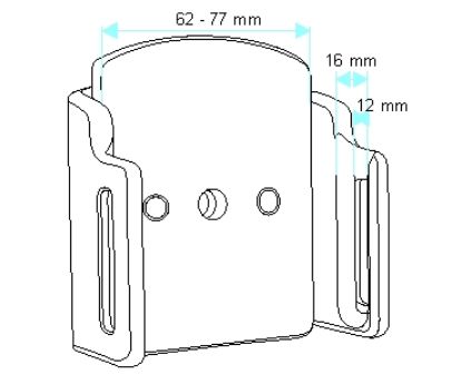 Mobile phone/PDA holder laius 62-77mm, paksus 12-16mm, tilt
