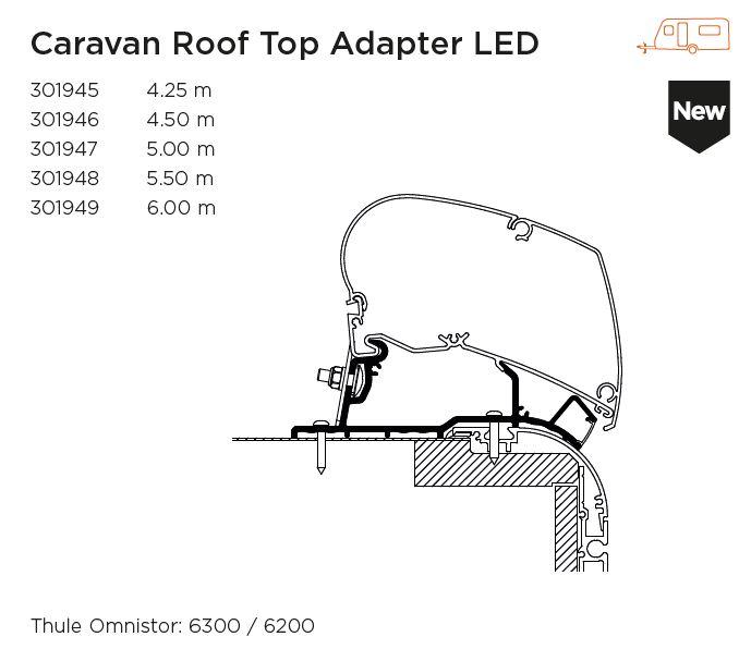 Mounting Set, roof rack Adapter Roof Top Caravan LED 6,00 m