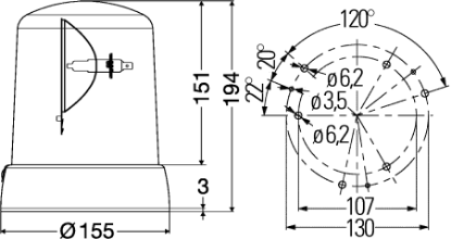 Rotating Beacon 24V kollane KL 7000 F poltkinnitus
