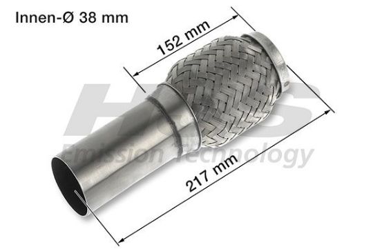 Flexible Pipe, exhaust system 38x217mm keevitatud otsaga