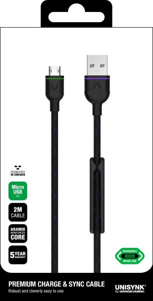 Laadimiskaabel Micro-USB, 2m, must, premium tugev