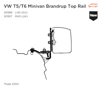 Mounting Set, roof rack TO 3200 kinnitus VW T5/T6 Minivan Brandrup TopRail