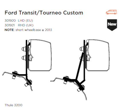 Mounting Set, roof rack TO 3200 kinnitus Ford Transit/Tourneo Custom (SWB)