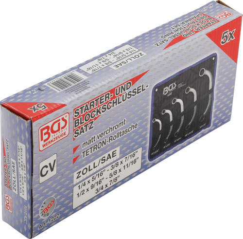 Starter/Block Spanner Set 5-piece Obstruction Ring Spanner Set, Inch Sizes 1