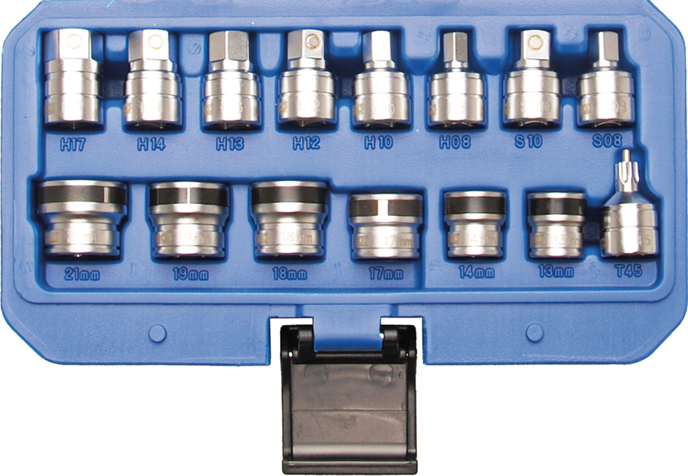 Set of Socket Wrench Inserts, oil drain plug Magneetilised õlikorgi võtmete komplekt 15 osa