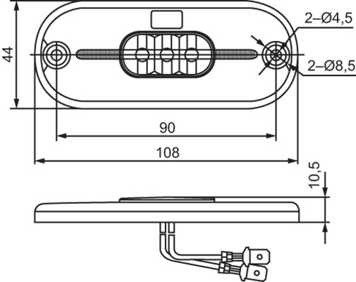 Tail Light 24V, 108x44mm, reflektoriga, 150mm kaabel