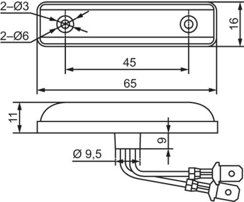 Tail Light 12V, 65x16mm, reflektorita, 150mm kaabel