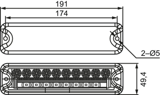 Tail Light Assembly komb. tagatuli, LED valge disain, 191x49mm, 10-30V