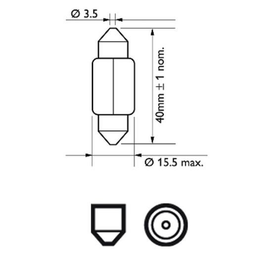 Bulb, interior light 15W SV8,5 T15X43